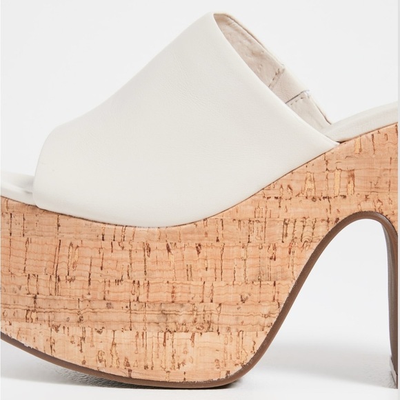 SCHUTZ Dalle Cutout Sandals Cream Cork Block Heel Platform Mules Shoes Size 9.5 - Picture 7 of 12